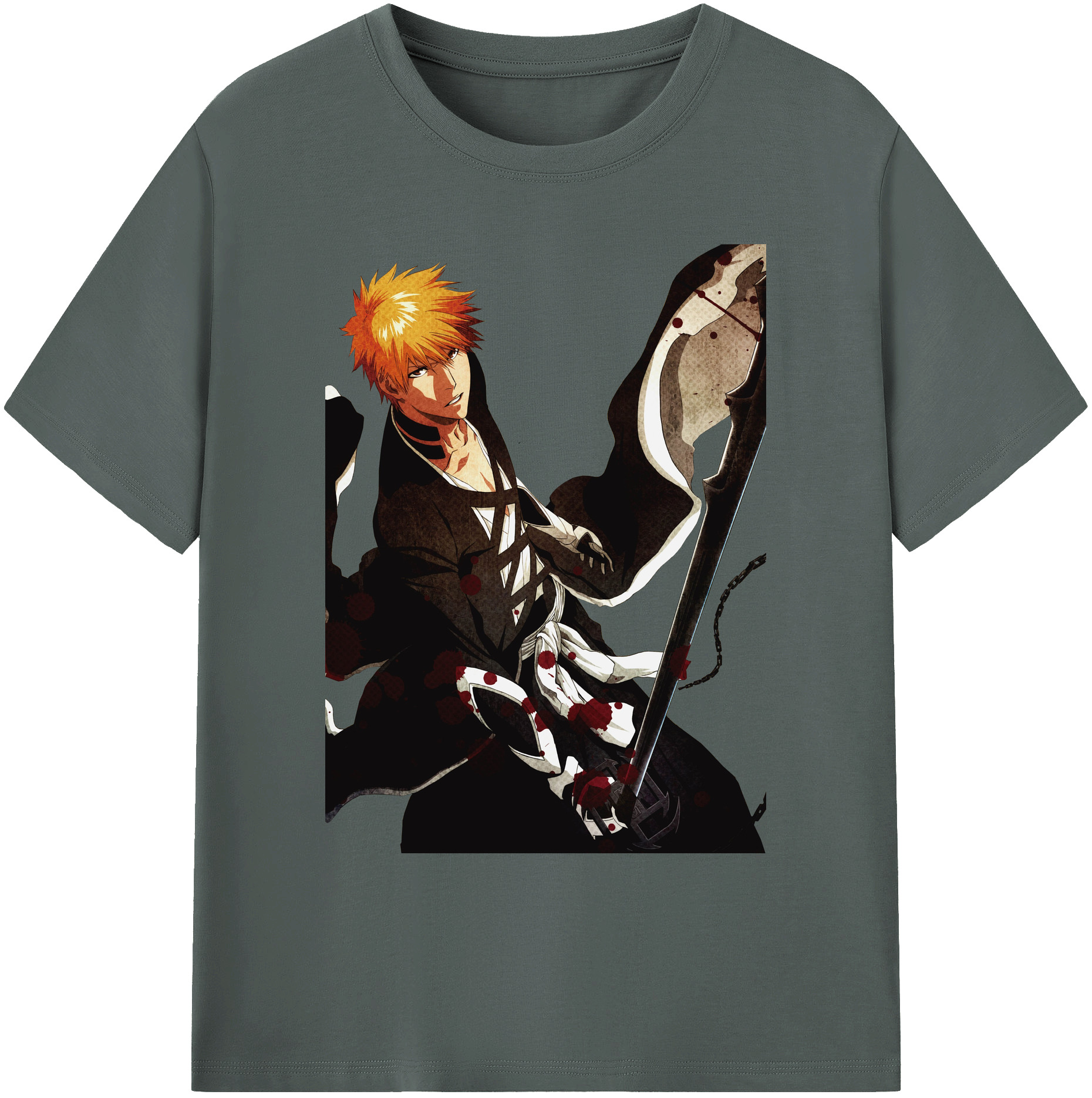 （画像用） ブリーチ 黒崎一護（くろさき いちご）BLEACH Kurosaki Ichigo 綿100％ メンズ半袖Tシャツ｜肌触りやわらか＆通気性